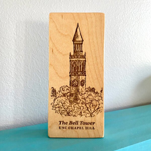 UNC Bell Tower engraved on wood